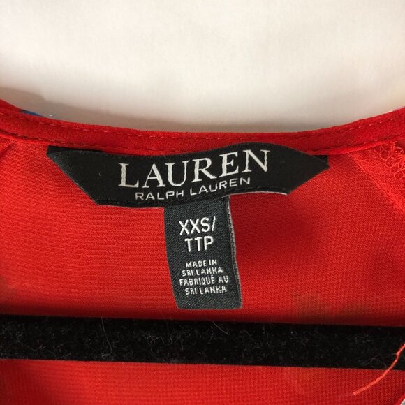 Lauren Ralph Lauren Floral Ruffle-Trim Georgette Blouse V Neck Red XXS - Picture 3 of 4